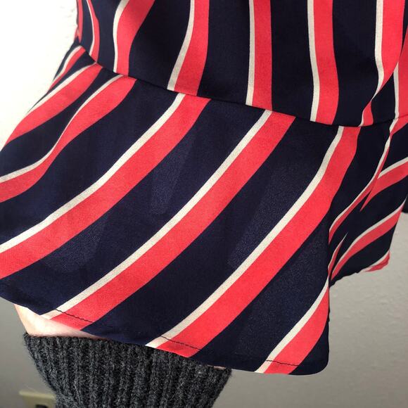 Banana Republic Petite Dark Blue Orange Striped Ruffle Off The Shoulder Blouse - Picture 4 of 8
